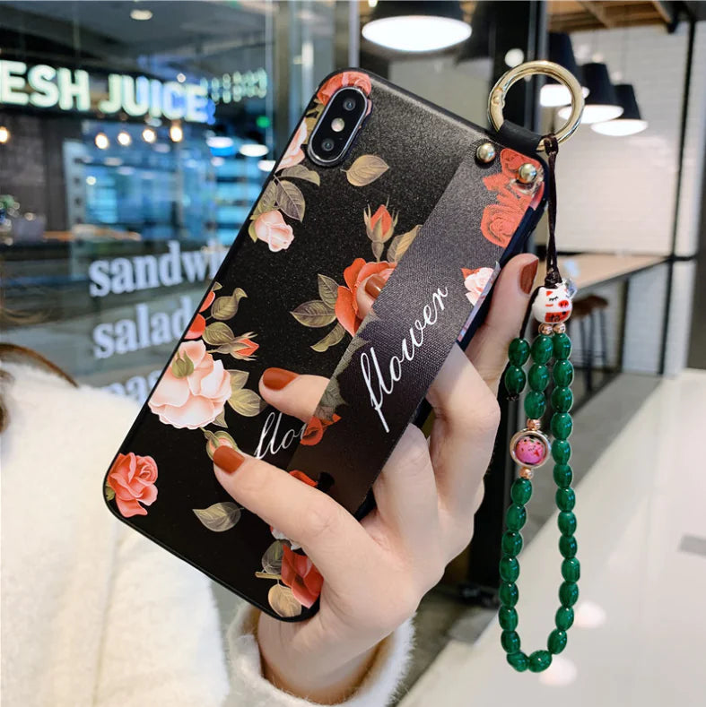 Rose Flowers Wrist Strap Phone Cases for iPhone - Mart of Leon